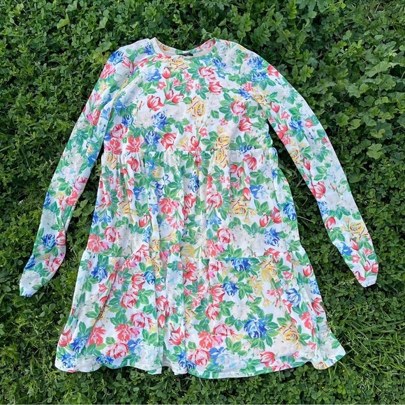 AFRM sheer Long Sleeve Floral Babydoll Dress size small Preowned spring summer - Picture 7 of 11